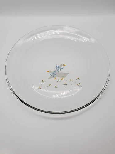 1987 Vintage Anchor Hocking Country Geese 13" Glass Serving Platter Cake Plate