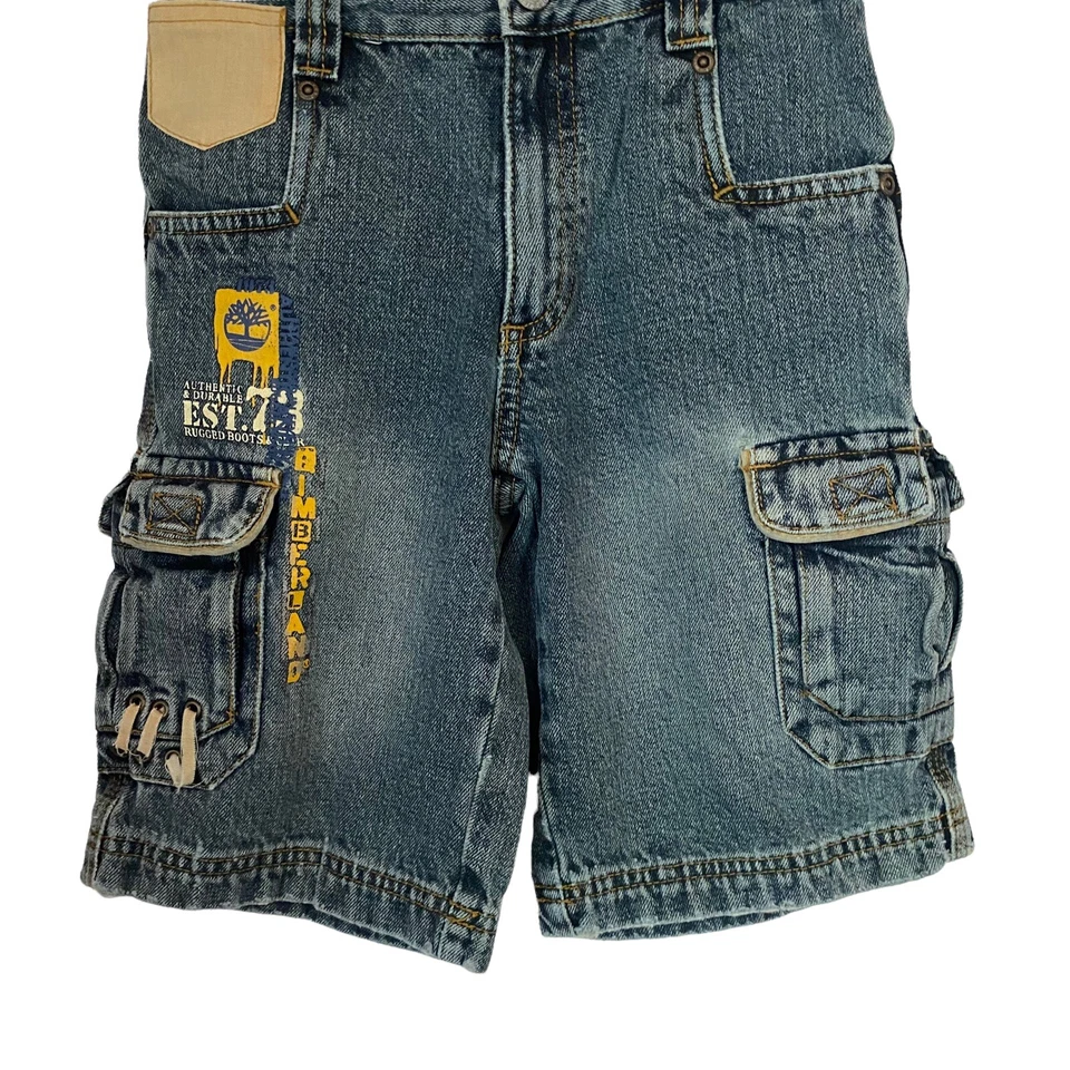Timberland Boys Cargo Bermuda Denim Shorts Sz 5 100% Cotton Snap Button Closure - Image 3 of 4