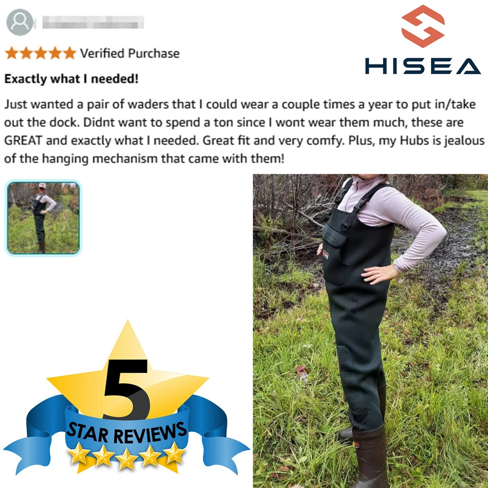 HISEA Neoprene Chest Wader 200G Insulated Cleated Bootfoot Fishing Hunting Wader - Image 3 of 4