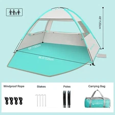 Beach Tent Sun Shade for 3/4 Person, UPF 50+ Beach Sun Shelter