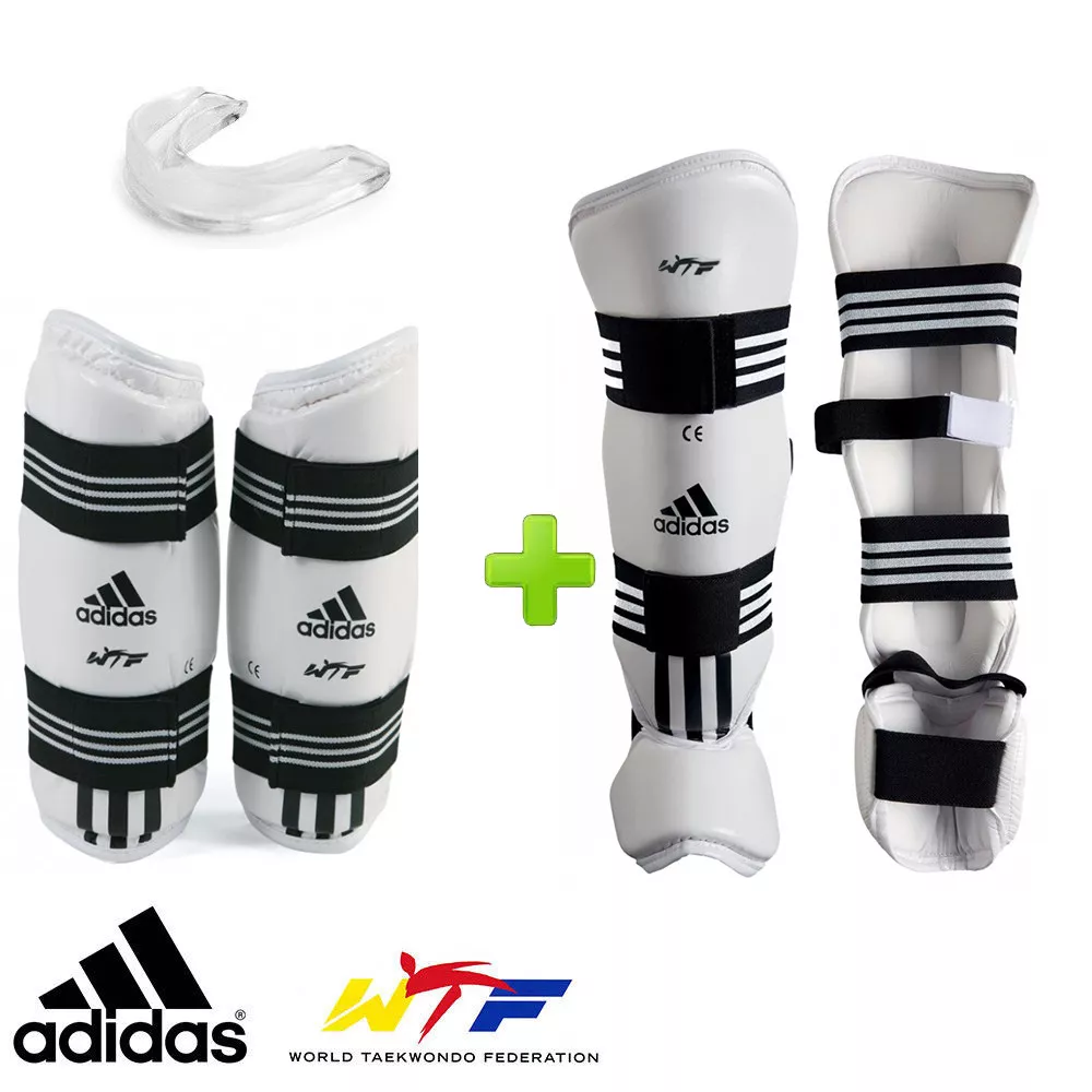 New adidas TKD WTF Shin Forearm Competition Sparring Gear Set w Mouthguard