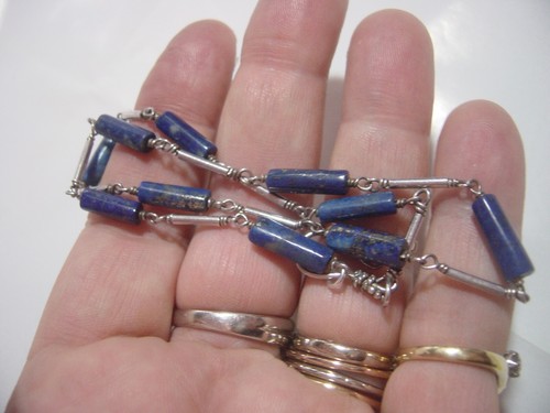 NAVAJO-Beautiful vintage Solid silver vintage lapiz lazuli necklace-16" rare - Picture 9 of 11