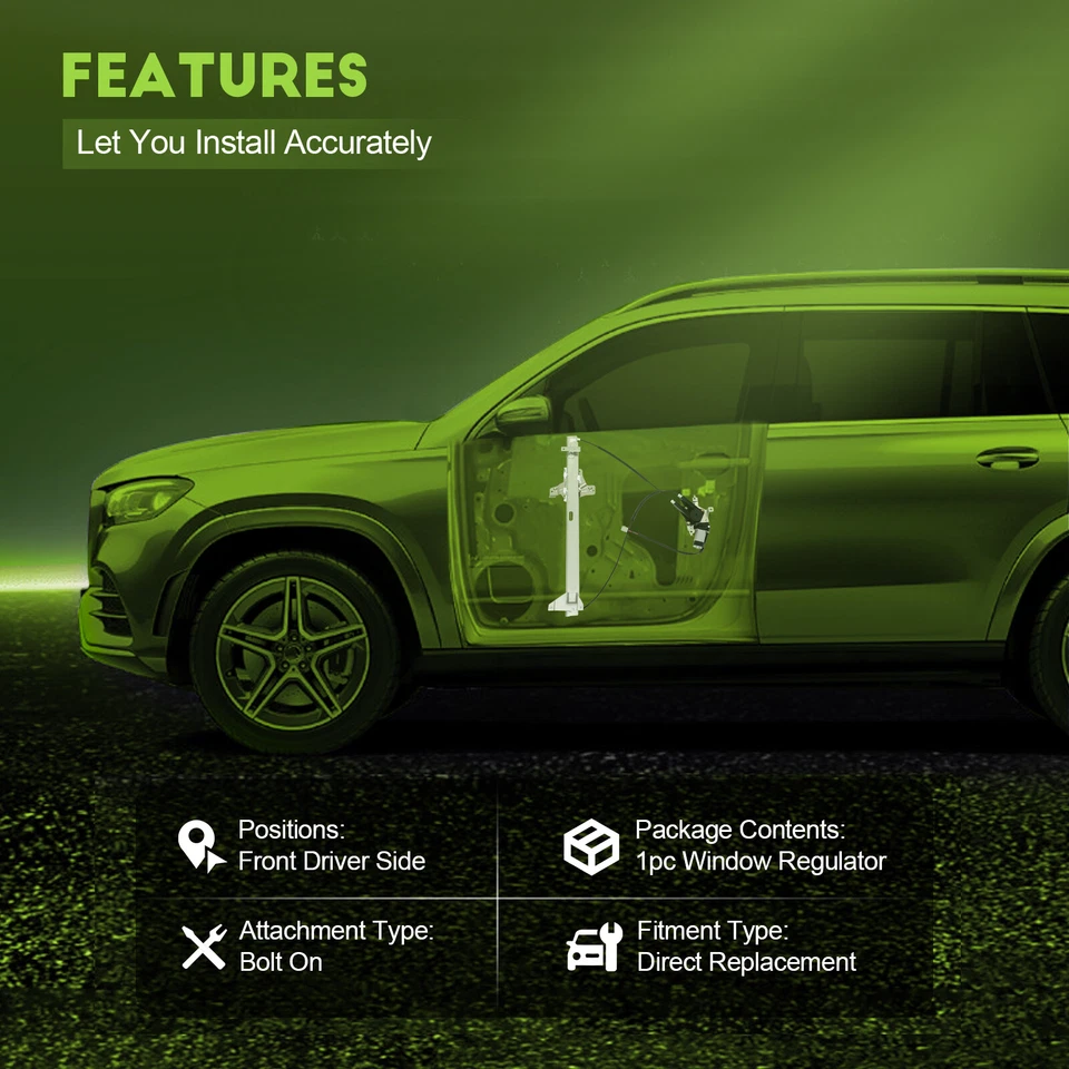 Para 1992-2014 Ford E150 E250 E350 Van Front LH com regulador de janela de energia do motor - Imagem 2 de 4