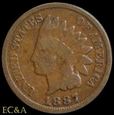 1887/1887 INDIAN HEAD CENT, DDO AND UNKNOWN REPUNCHED DATE (IH755)