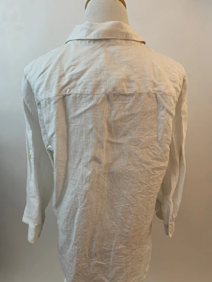 COLDWATER CREEK Camisa Manga Larga Lino Blanco Mujer M Foto 3 de 4