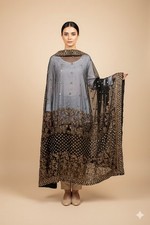Sanskriti Vintage Black Pure Georgette Dupatta Long Stole Hand Bead Zardozi Veil