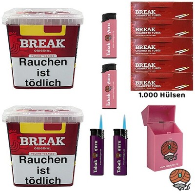 Break Original Volumentabak Giga Box 2x 185g + 1000 Break Hülsen + Zubehör
