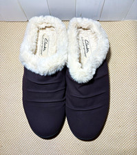 Clarks Cloudsteppers Women's Mule Slippers Faux Fur Lined Black US 9 M