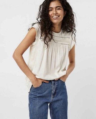 Vero Moda Spitzentop VMDEBBIE PLEAT S/L TOP GA NOOS Kurzarm Bluse