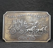WE01143 VINTAGE 1970s ***WELLS FARGO AND COMPANY SINCE 1852*** BRASS BELT BUCKLE
