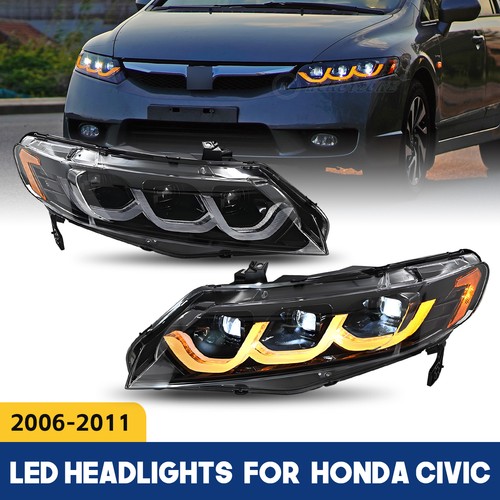 LED Headlights For Honda Civic 8th Gen 2006-2011 DRL Start up Animation 2pcs - Picture 15 of 17