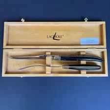 Vintage Superb Condition LAGUIOLE Carving Fork & Knife Set Bee Logo With Box