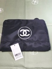 Chanel Beaute Puffy Nylon Cosmetic Pouch Black CC Logo Makeup Bag New