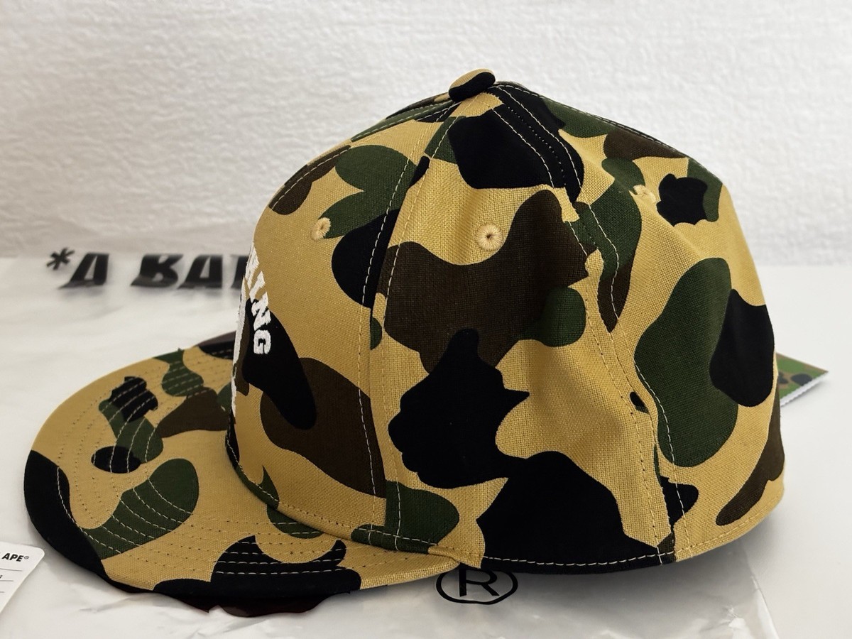 Authentic A Bathing Ape Bape 1st Camo College Cap Hat Yellow New M