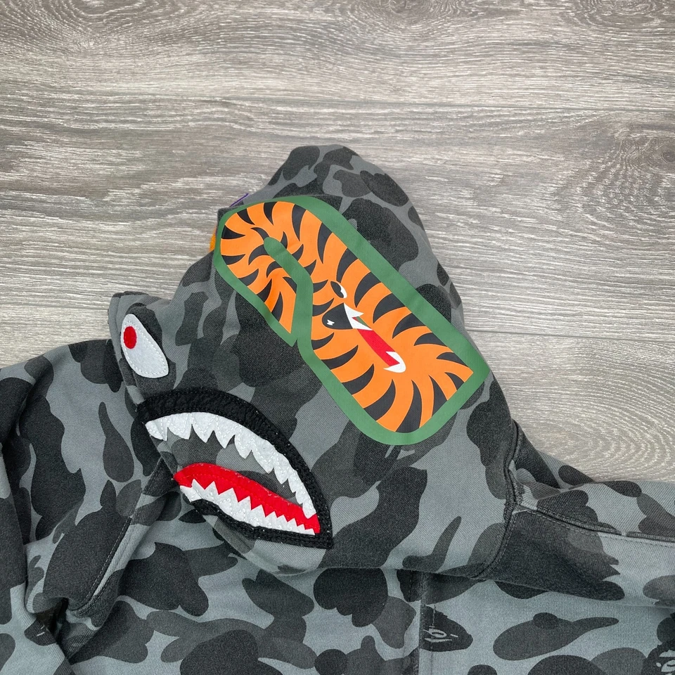 Sudadera con capucha A Bathing Ape BAPE ABC Shark para mujer gris medio camuflaje auténtica Y2K Street Foto 4 de 4