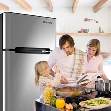 Costway Stainless Steel Refrigerator Small Freezer Cooler Home 3.2 cu ft. Unit