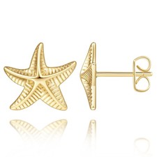 14K Gold Starfish Earrings Women 13mm Stud Natural Shape Jewelry Gift