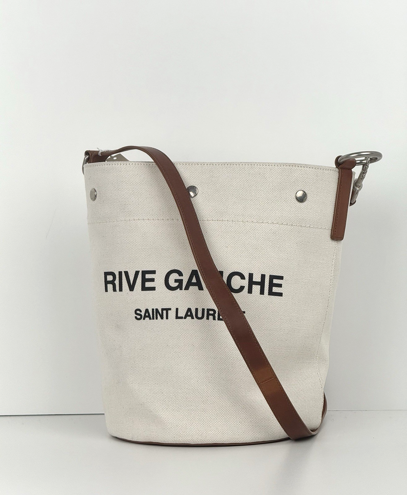Saint Laurent Rive Gauche Borsa a secchiello da donna in pelle di lino beige