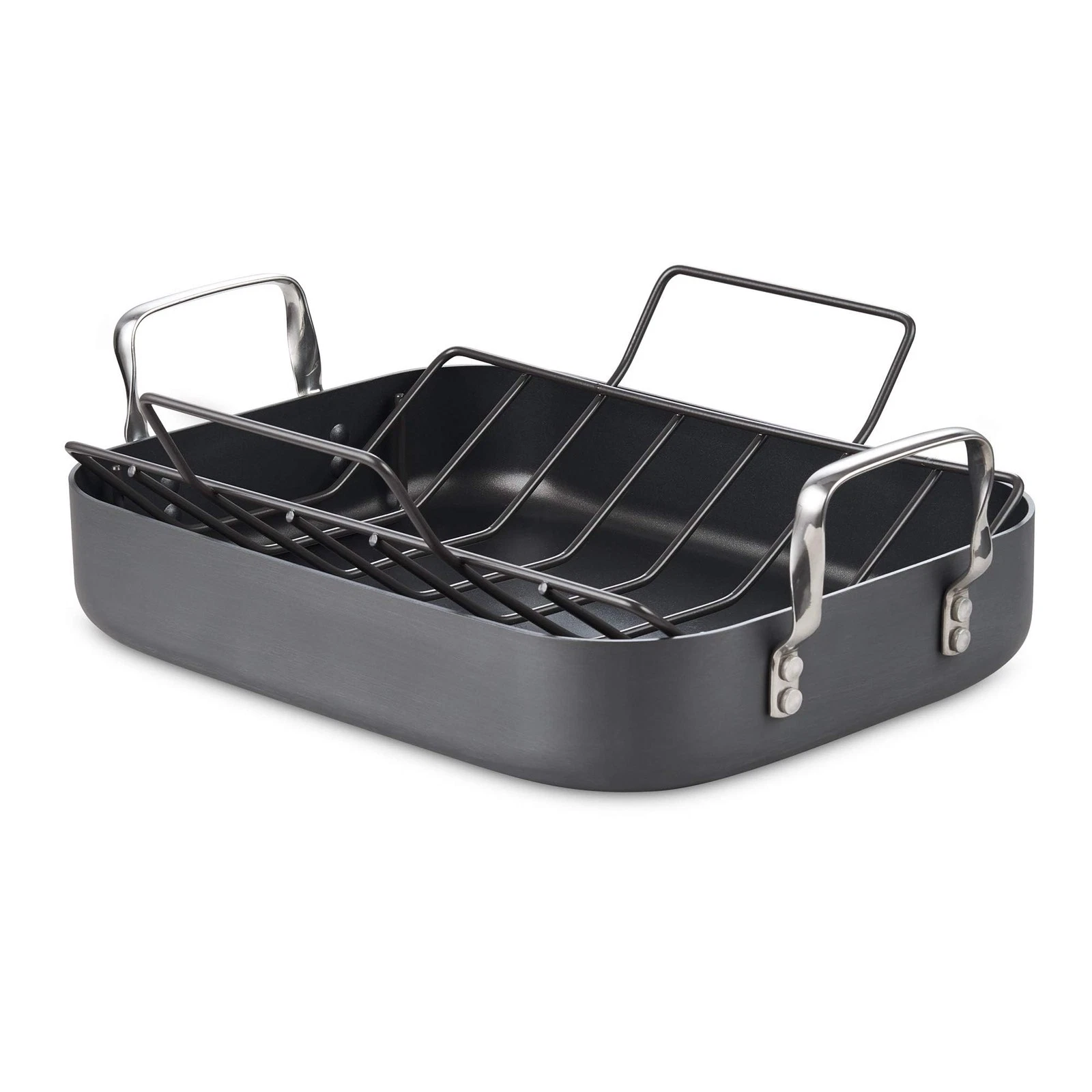 Cooks Standard Turkey Roasting Pan with Rack, Hard 16-inch x 12-inch, Black