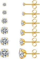 6 Pairs Stud Earrings Set, Hypoallergenic Cubic Zirconia 316L A-002-gold