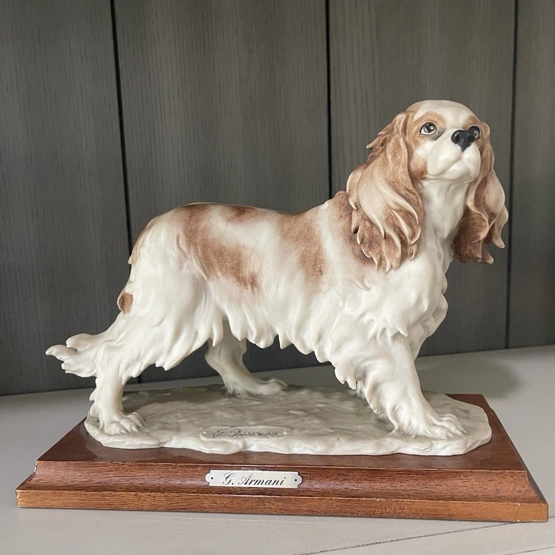 G. Armani Cavalier King Charles Spaniel Dog Figurine Wooden Base