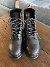 EUC DR. MARTENS 1460 Vegan Pascal Gunmetal Iridescent Boots Sparkle Laces W Sz 5