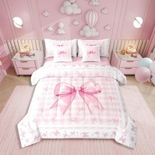 Erosebridal 7 Piece Pink Ribbon Bow Bedding Set Sheets For Kids Girls Teengirly