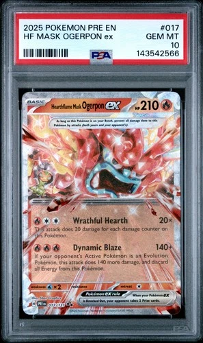 2025 POKEMON PRE EN-PRISMATIC EVOLUTIONS #017 HEARTHFLAME MASK OGERPON EX PSA 10