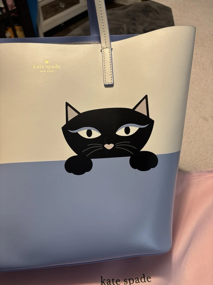 RARO Bolso de Mano Kate Spade Jazz Things Up Little Len Peeking Cat Cuero Foto 3 de 4