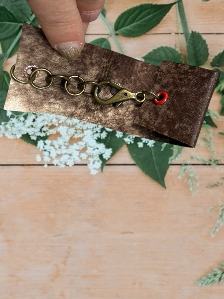 "Antiguo brazalete cadena placa mariposa metal imitación cuero 2"" de ancho vintage años 80" Foto 4 de 4