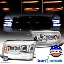 Fits 2009-2018 Ram 1500 2500 Clear Switchback Dynamic LED Projector Headlights
