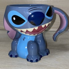 New Disney Parks Lilo Stitch 3D Character Ceramic Coffee Tea Mug Ear handle Blue
