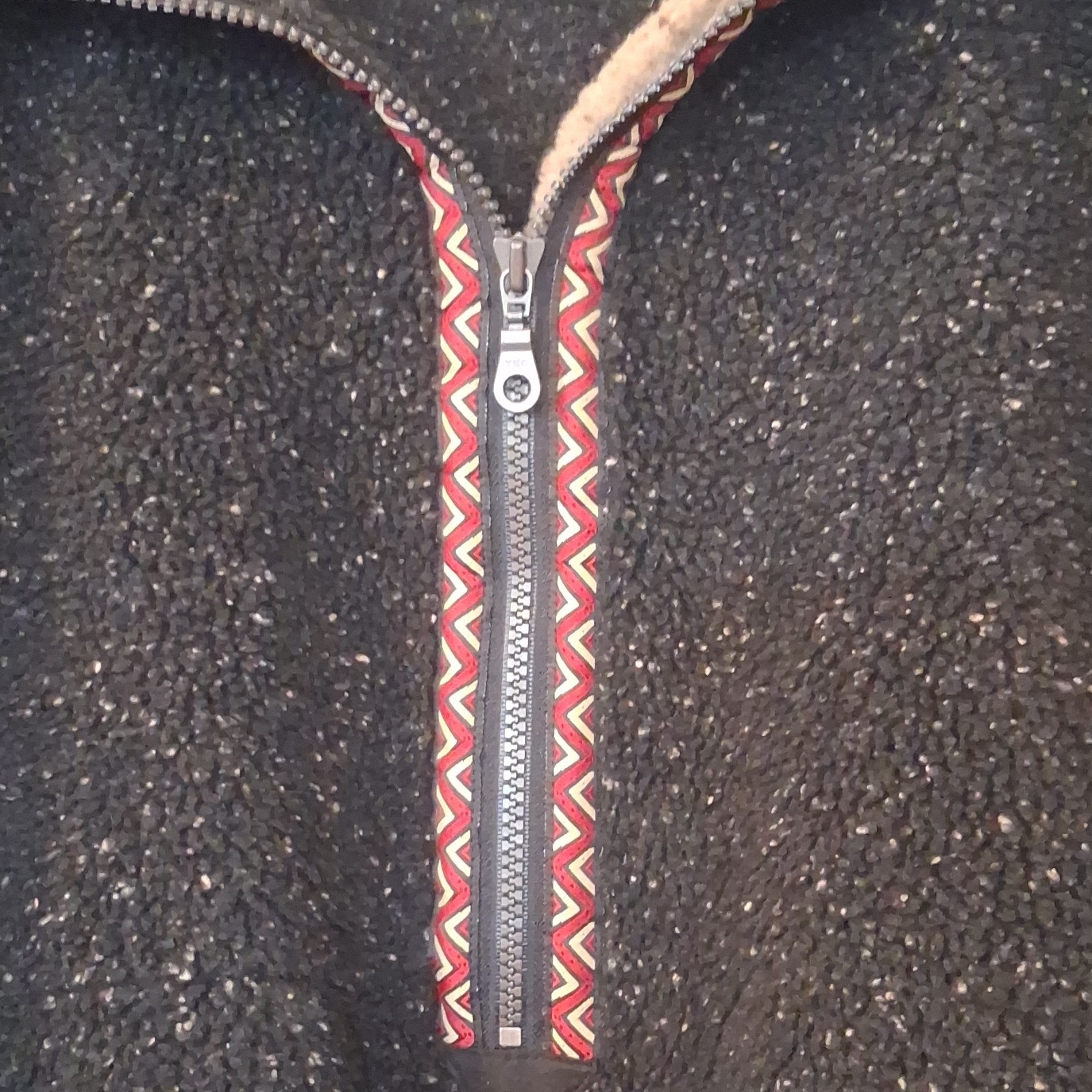 Tsunami Patterned Trim Zip Pullover Jacket Black … - image 5