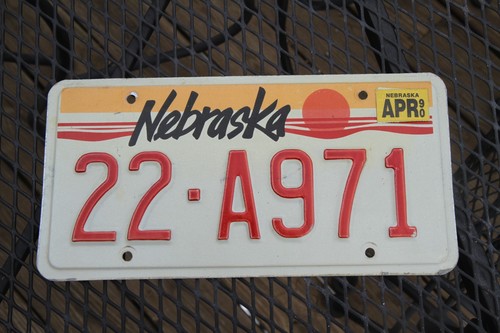 Original 1990 Nebraska License Plate, Saline County, 22-A971