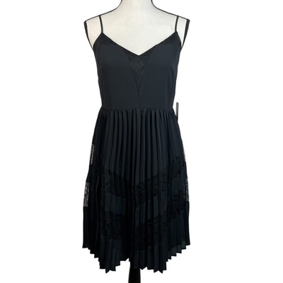 #ad #ad Express Pleated Dress Small Black Lace Fit amp; Flare Spaghetti Strap V Neck NWT $27.99