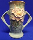 Vtg 1940s Roseville Art Pottery USA 72-6" Water Lily Two Handled Vase Blue