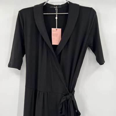 Quince Women's Black Tencel Jersey True Wrap Dress Midi sz S NWT Short  Sleeve | eBay