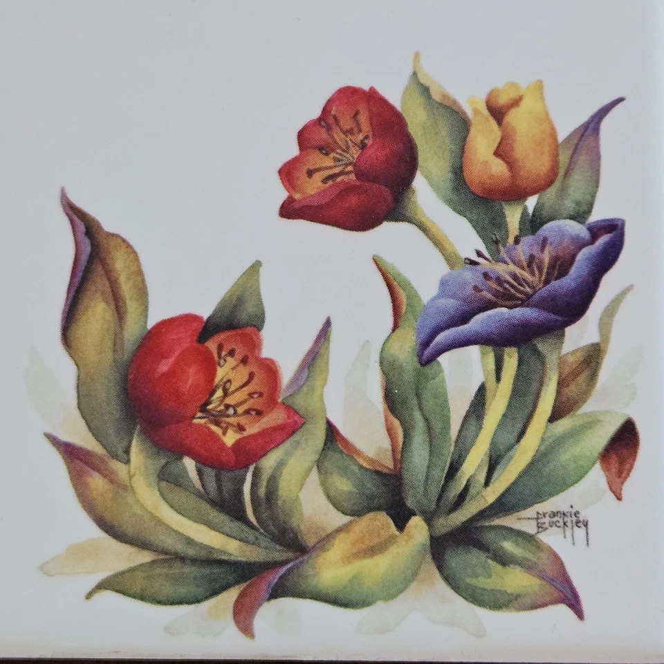 Hanging Erasable Notepad Floral Tile Cork Back Signed Frankie Buckley/9"Hx6"W - Image 2 of 4