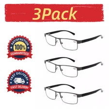 3 Pack Mens Metal Rectangle Reading Glasses Readers 1.0 1.5 2.0 2.5 3.0 3.5 4.0