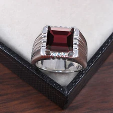 Natural Garnet Gemstone with 925 Sterling Silver Ring for Men's #5702