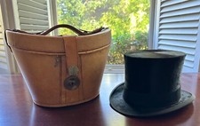 Antique 1910-1920 Beaver Silk Fur Top Hat with Custom Leather Case