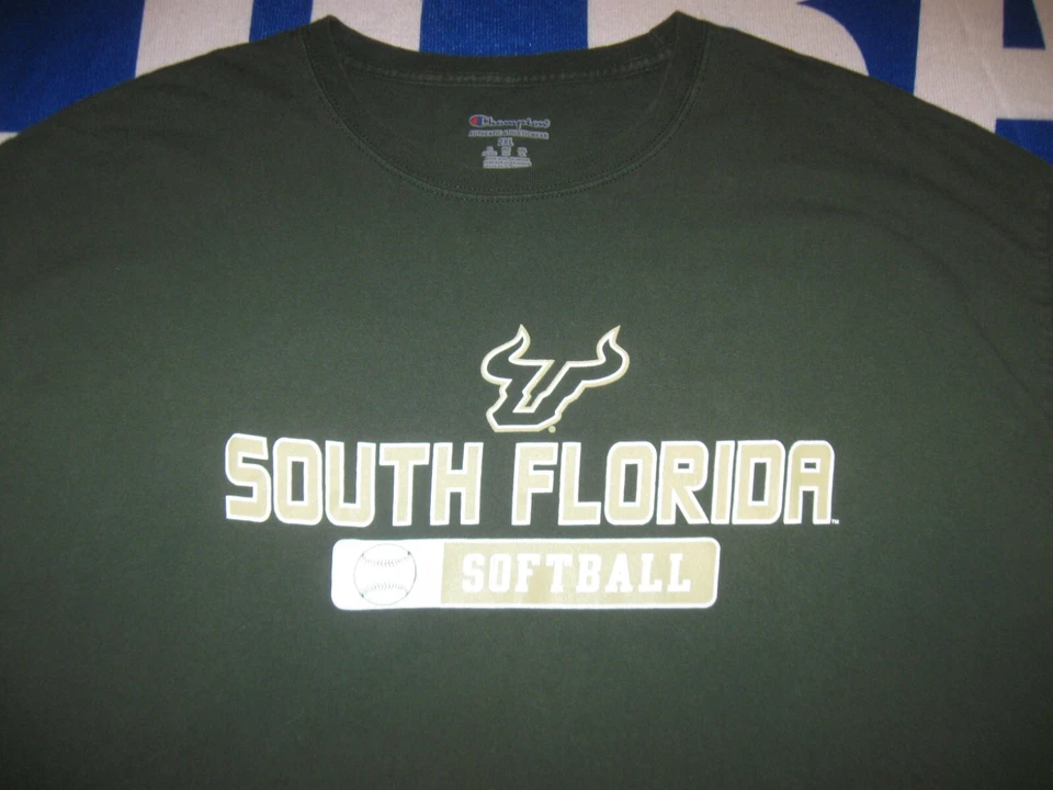 UNIVERSITY of SOUTH FLORIDA Bulls Softball T Shirt 2XL Men's (slim) NCAA USF - Image 1 of 4