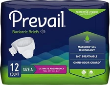 Prevail Bariatric Briefs, Ultimate Absorbency, 62 to 73 Inch Waist, 4 Bags of 12