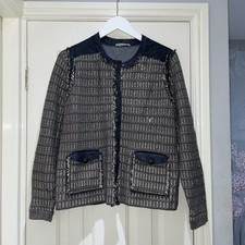 Vintage Tuzzi Denim Knitted Blazer Jacket Tweed Style Pockets Size 16 *1 Pull