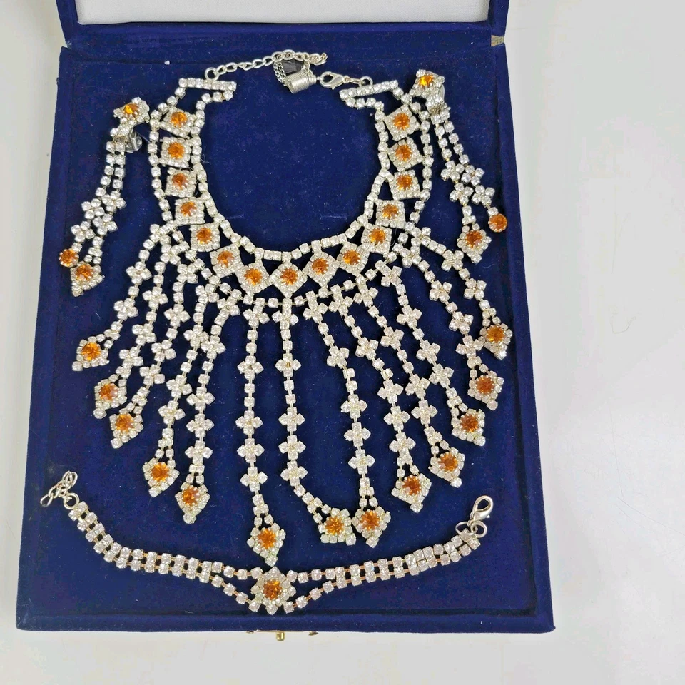 Parure Fête Mariage Collier Bracelet Boucles d'Oreilles Cristaux Métal Argenté - Photo 2/4