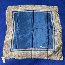 Anne Klein Vintage Scarf Blue Tan Rust 21 Inch Square Silk