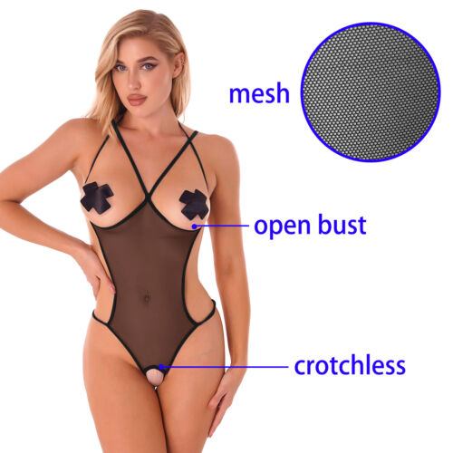 Damen Kunstleder Jumpsuit Overall Wetlook Body mit Hosenträger Strümpfe Clubwear - Bild 39 von 39