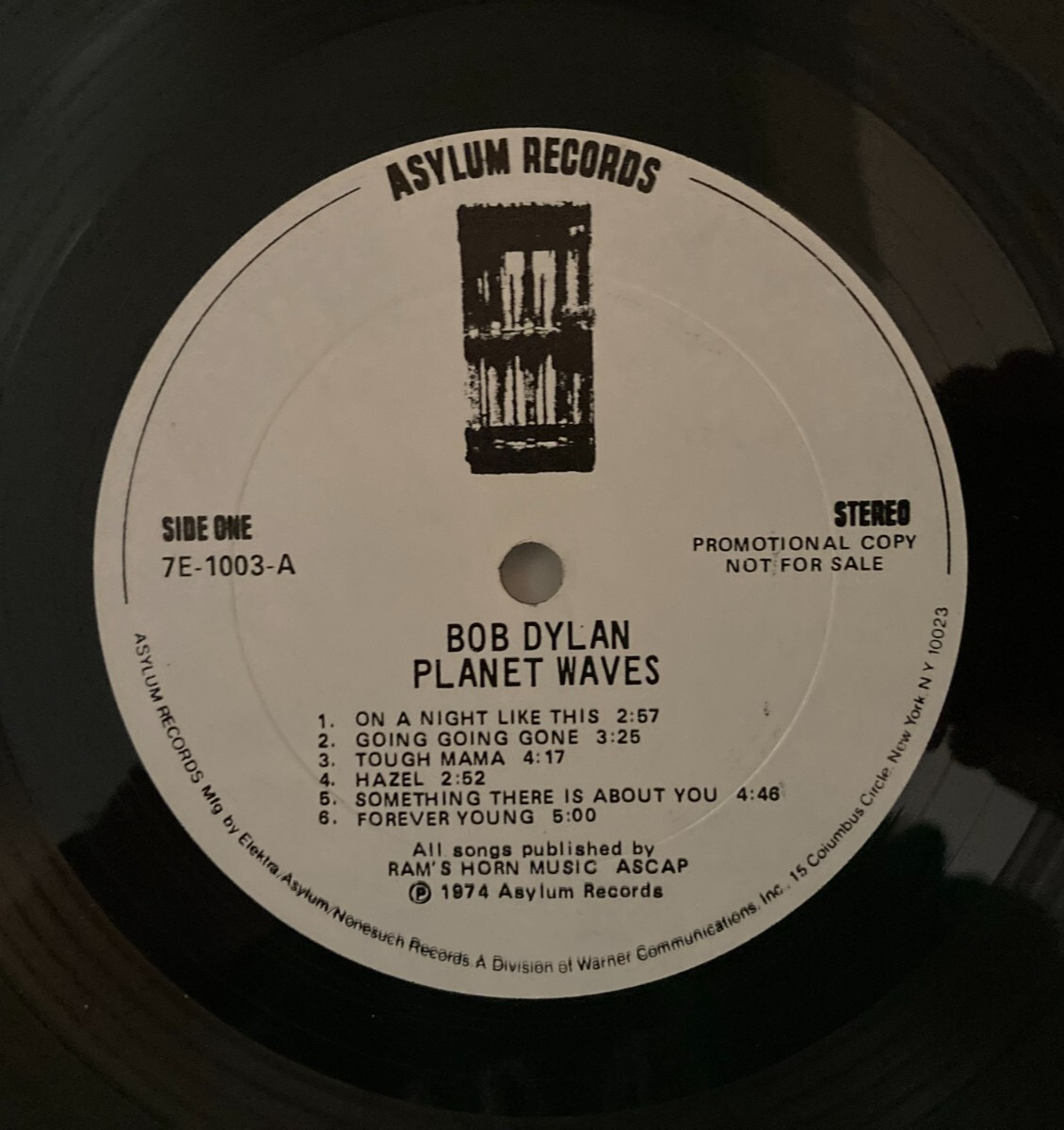 BOB DYLAN PLANET WAVES PROMO WHITE LABEL LP W/ STICKERS ASYLUM 7E1003 1974