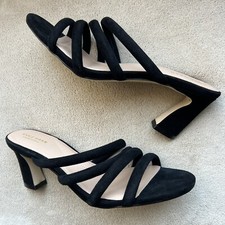 Cole Haan Adella Black Suede Strappy Heeled Slip On Sandal Shoes Women  s 10 B