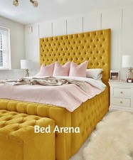 Plush Velvet Florida Upholstered Bed Frame, Chesterfield Bed, Double Bed 5ft 6ft